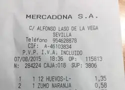 Ticket de Mercadona de 2015: 2,73 euros por huevos, zumo y leche, pronto expuesto en el Museo Arqueol&oacute;gico Nacional