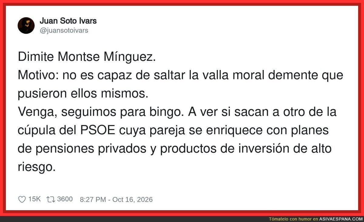 El PSOE inventó el listón moral y ahora sus dirigentes van cayendo uno a uno al intentar saltarlo