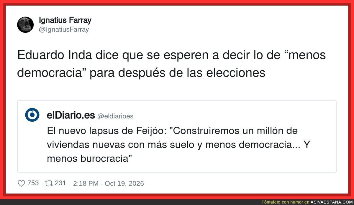 Inda aconseja a Feij&oacute;o guardarse lo de &laquo;menos democracia&raquo; para despu&eacute;s de las elecciones: primero se gana, luego se confiesa