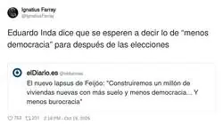 Inda aconseja a Feij&oacute;o guardarse lo de &laquo;menos democracia&raquo; para despu&eacute;s de las elecciones: primero se gana, luego se confiesa