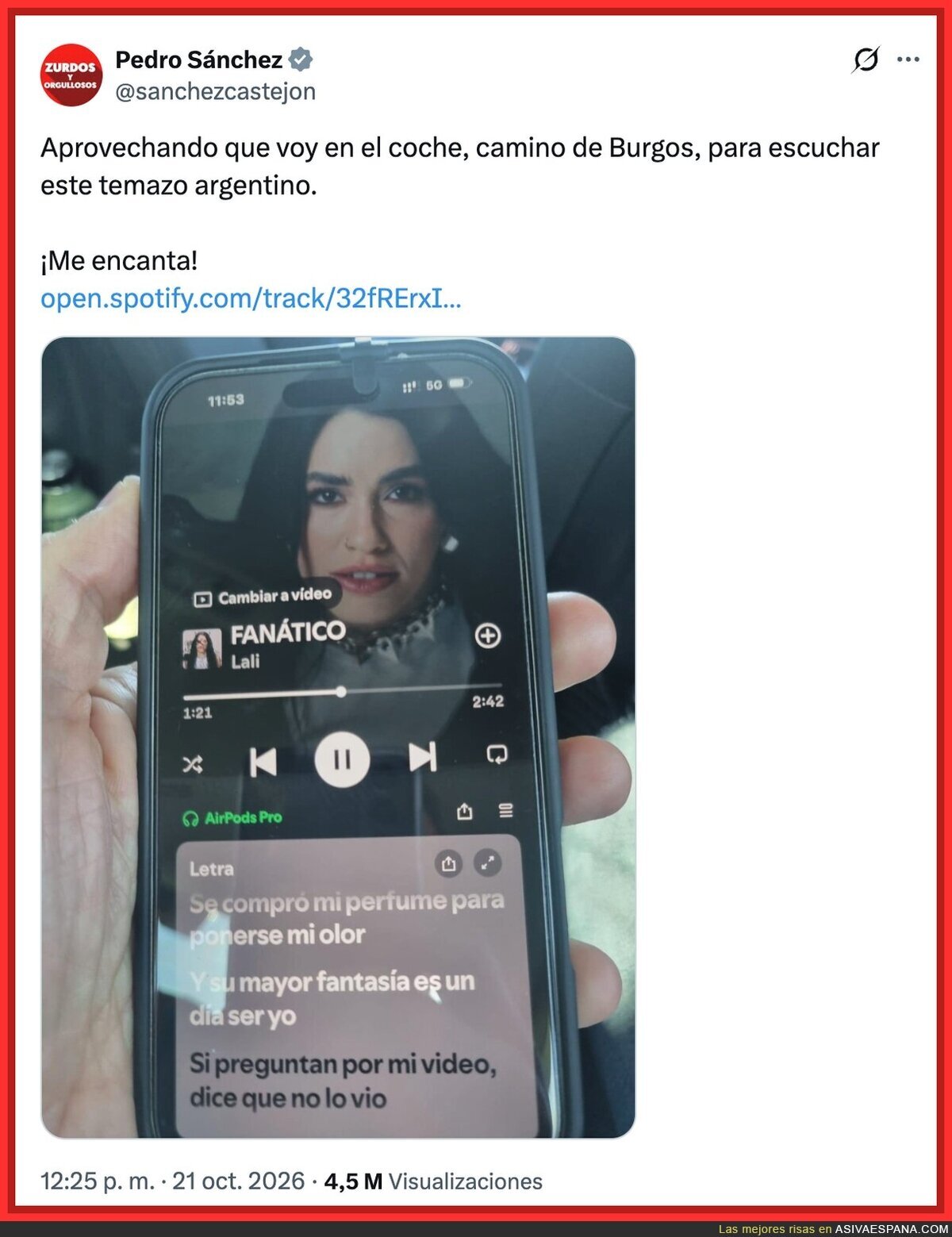 S&aacute;nchez responde a Milei con &laquo;Fan&aacute;tico&raquo; de Lali y la diplomacia espa&ntilde;ola pasa a ser una playlist de Spotify