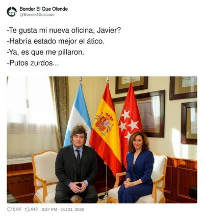 &laquo;&iquest;Te gusta mi nueva oficina, Javier? Habr&iacute;a estado mejor el &aacute;tico, pero me pillaron&raquo;