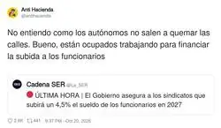 Subida del 4,5% a los funcionarios: los aut&oacute;nomos lo celebran como siempre, pag&aacute;ndola