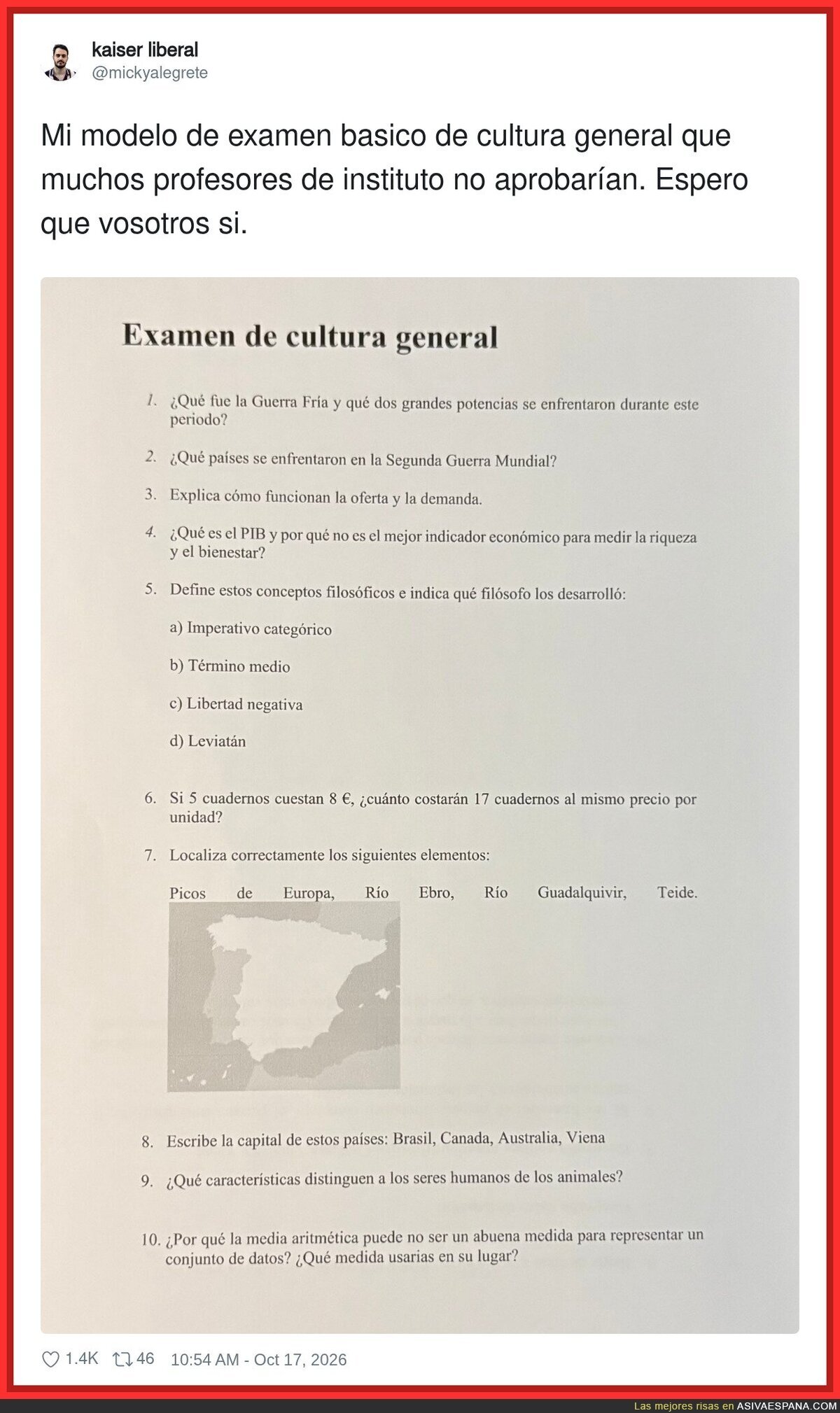El examen b&aacute;sico de cultura general con el que media sala de profesores tendr&iacute;a que ir a recuperaci&oacute;n