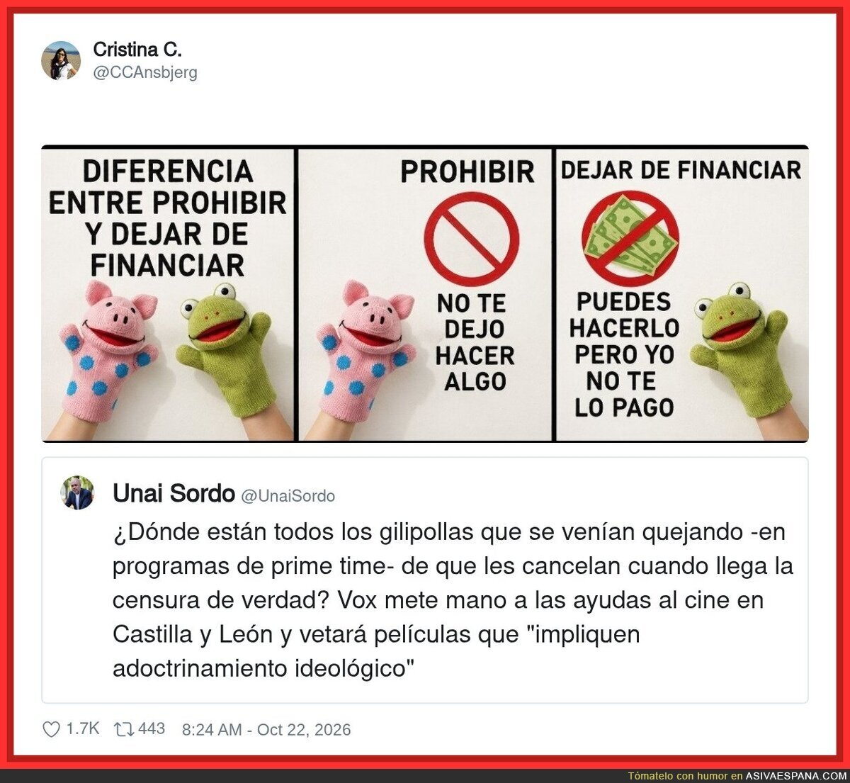 Lecci&oacute;n expr&eacute;s para Unai Sordo: que no te paguen la pel&iacute;cula no es lo mismo que que te la proh&iacute;ban