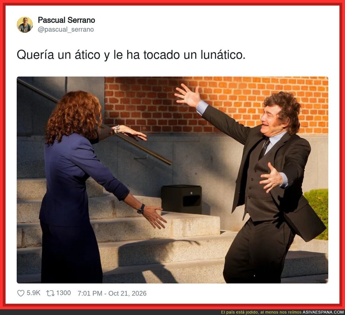Milei y Ayuso, el abrazo que convierte cualquier acto oficial en boda de pueblo a las cinco de la ma&ntilde;ana