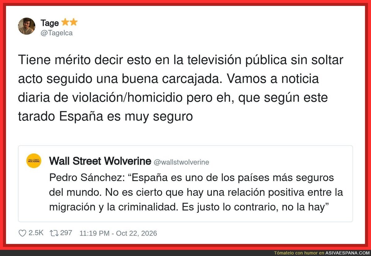 S&aacute;nchez asegura que Espa&ntilde;a es de los pa&iacute;ses m&aacute;s seguros del mundo, sobre todo si no ves el telediario