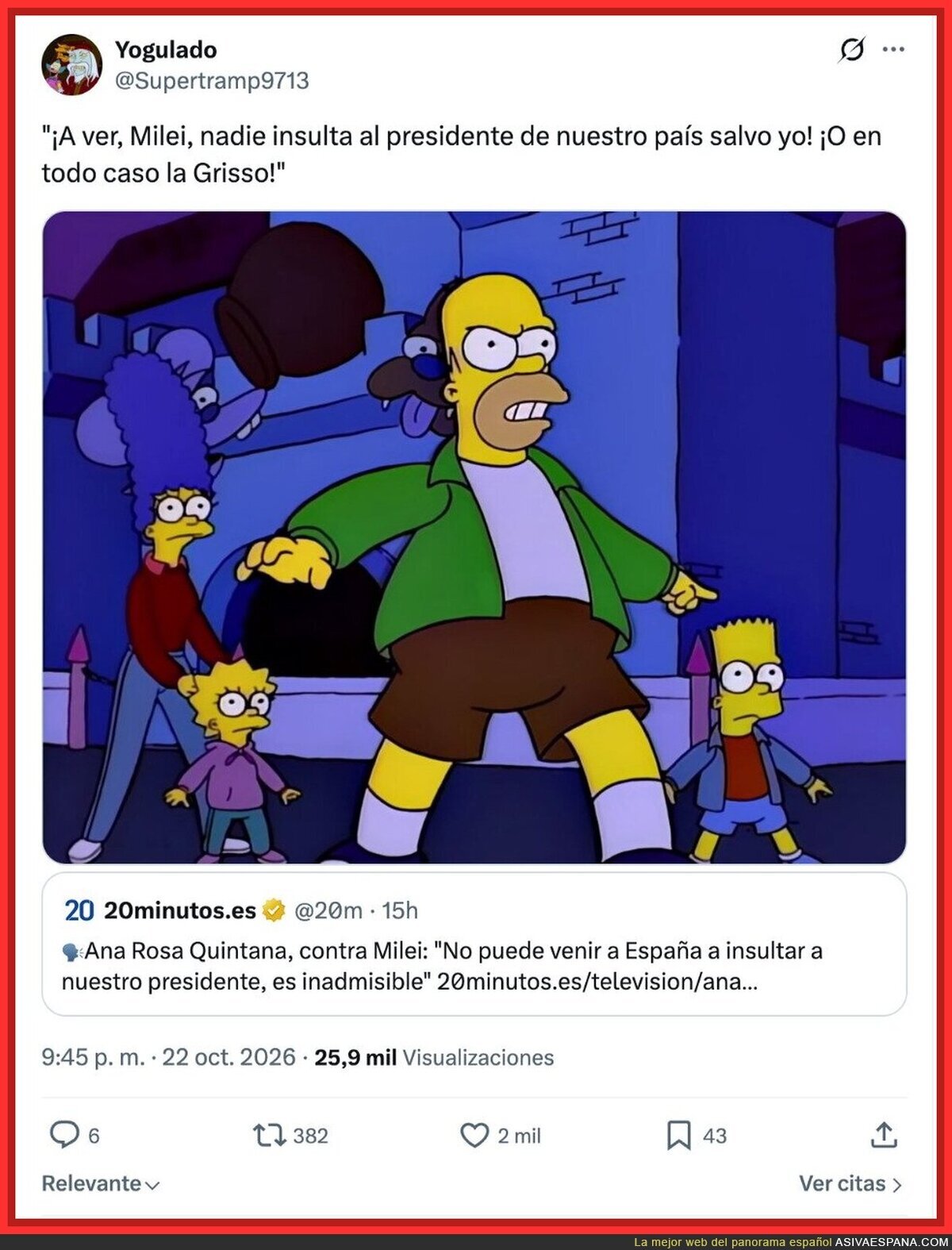 Ana Rosa defiende a S&aacute;nchez de Milei porque insultarle es exclusiva de la casa