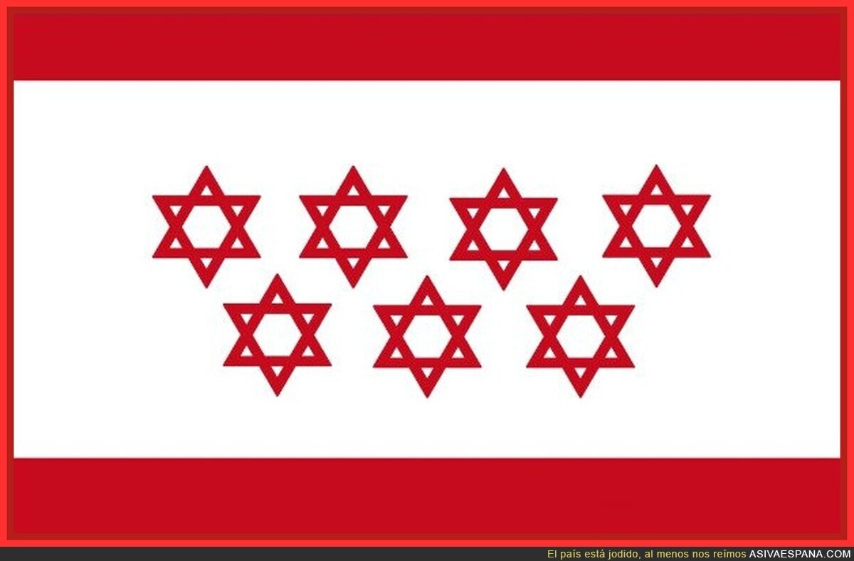 La nueva bandera de la Comunidad de Madrid ya viene con la pol&iacute;tica exterior incorporada