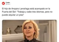 El hijo de Amparo Larra&ntilde;aga acampa en Sol: ni el apellido de actriz da para un alquiler en Madrid