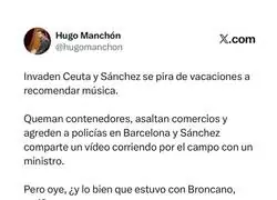 Ceuta invadida, Barcelona ardiendo y S&aacute;nchez recomendando m&uacute;sica: el presidente de la playlist