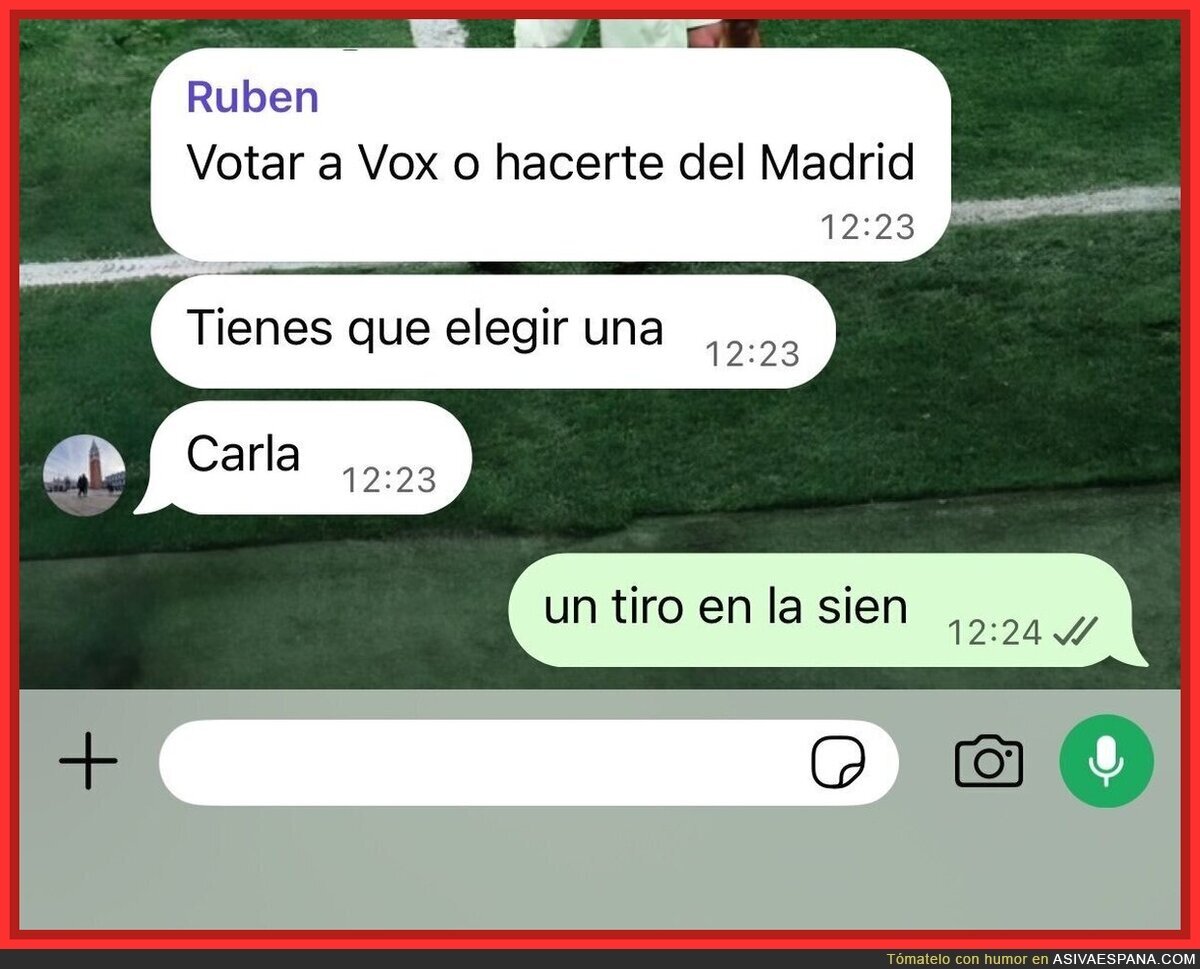 Entre votar a Vox o hacerse del Madrid, Carla eligi&oacute; la v&iacute;a r&aacute;pida