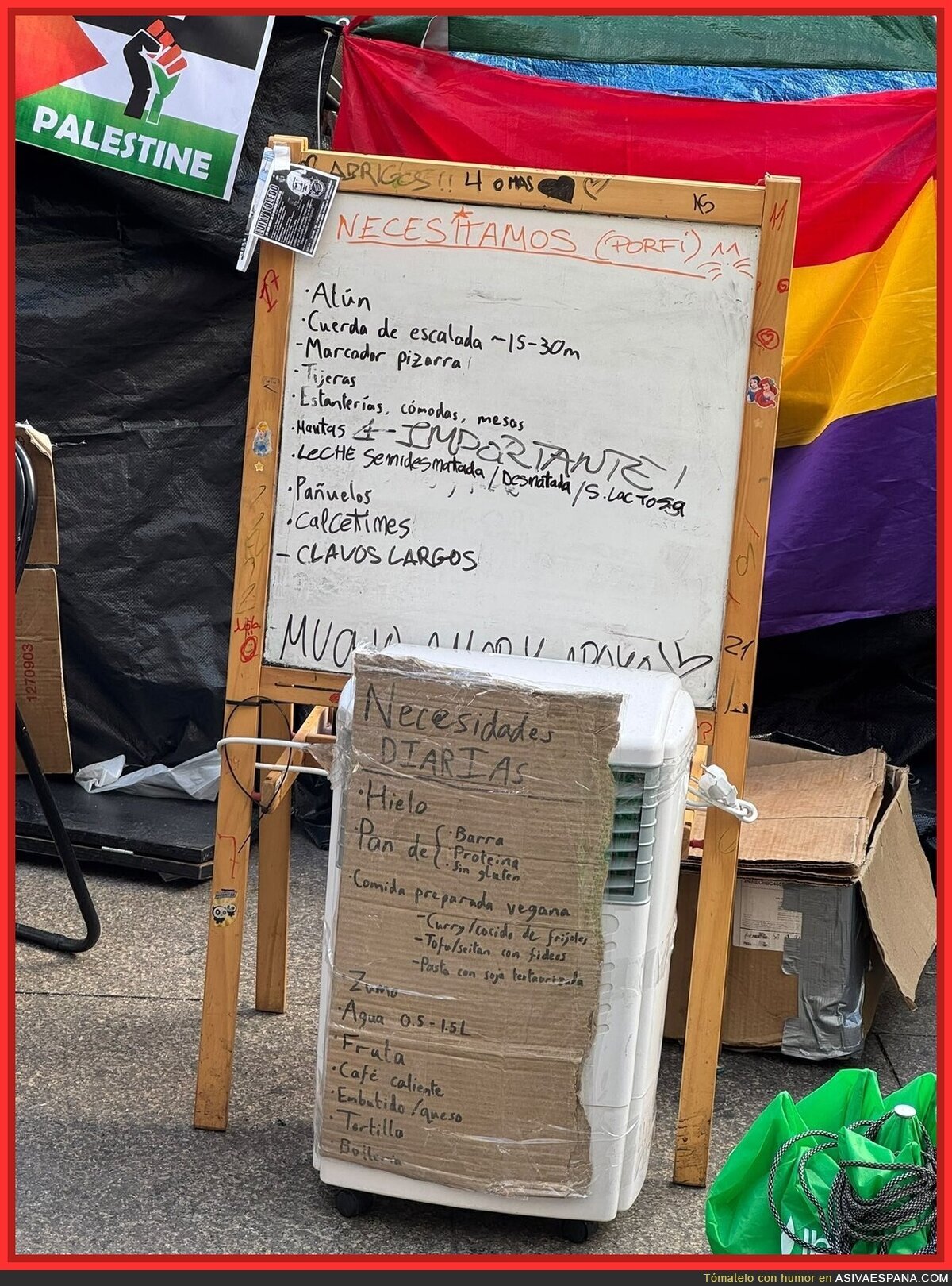 La acampada de Sol publica su lista de la compra: solo falta el Bizum del Ministerio