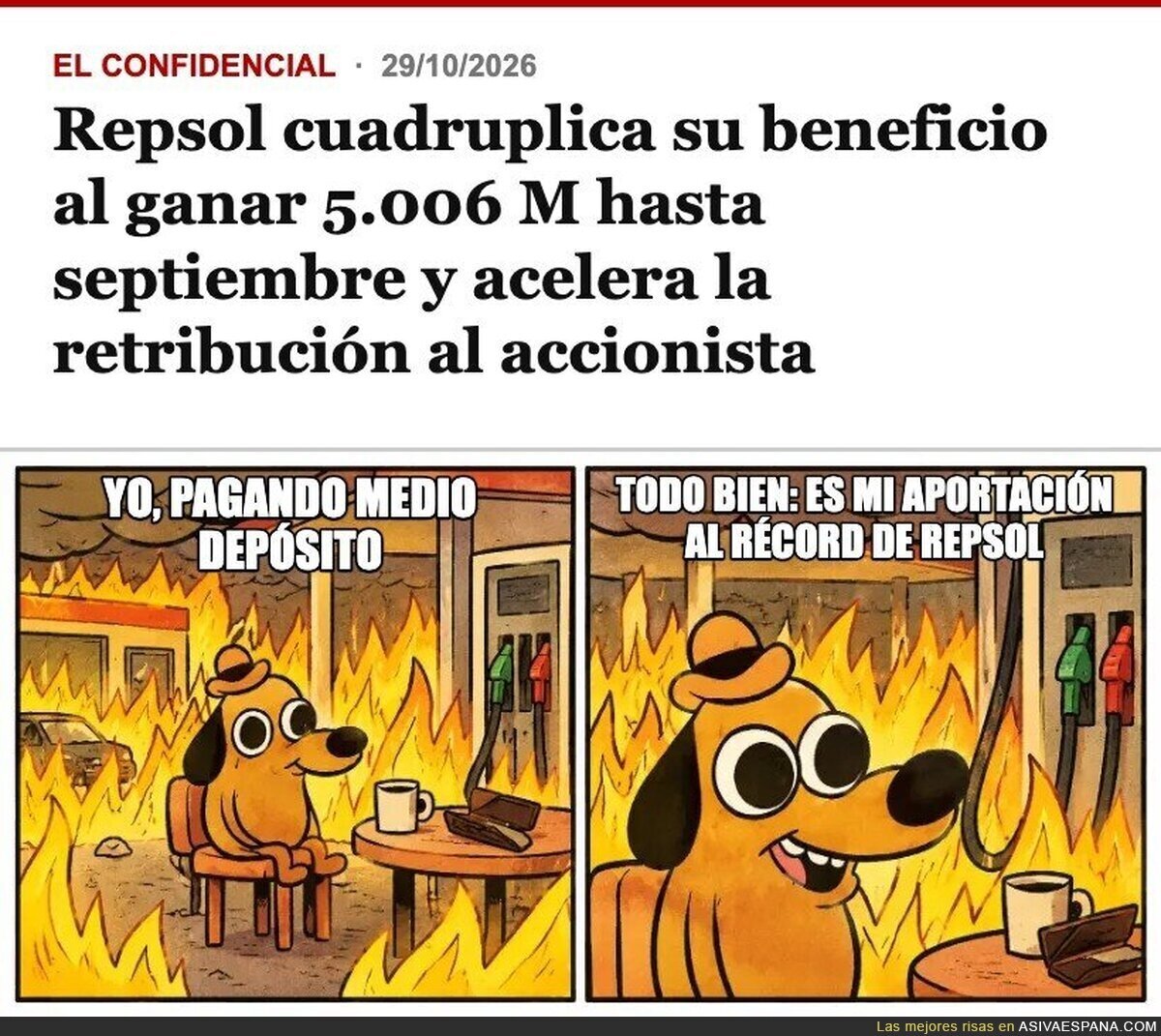 Repsol bate su r&eacute;cord hist&oacute;rico y el conductor sigue sentado en la gasolinera en llamas tan tranquilo