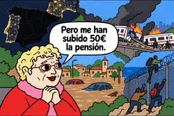La pensionista espa&ntilde;ola ve arder el pa&iacute;s pero hace cuentas: con 50 euros m&aacute;s, todo compensa