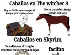 Los caballos de Skyrim son algo kamikases