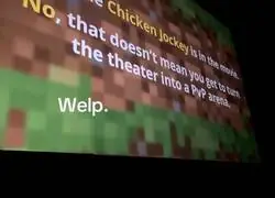 Mensaje que ha debido ser mostrado al inicio de la proyecci&oacute;n de Minecraft en algunas salas de cine