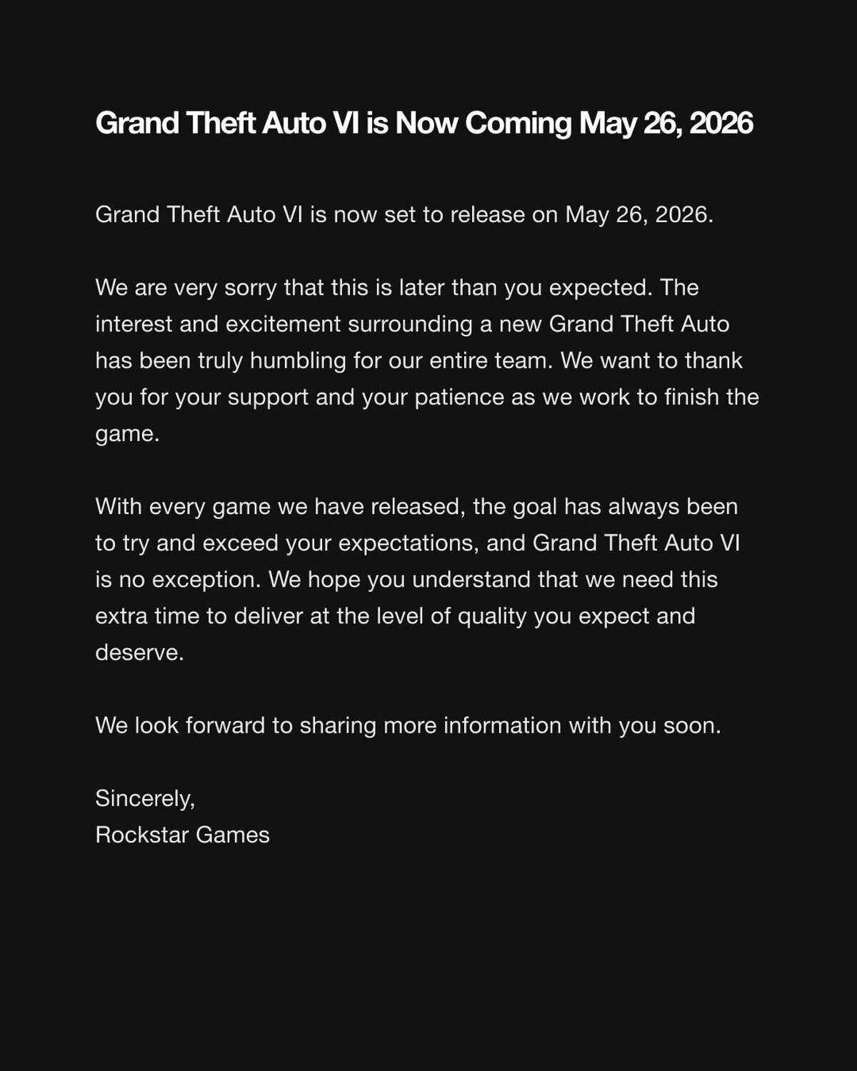 ATRASADO OFICIALMENTE: Rockstar pospone la fecha de lanzamiento de GTA VI para mayo de 2026