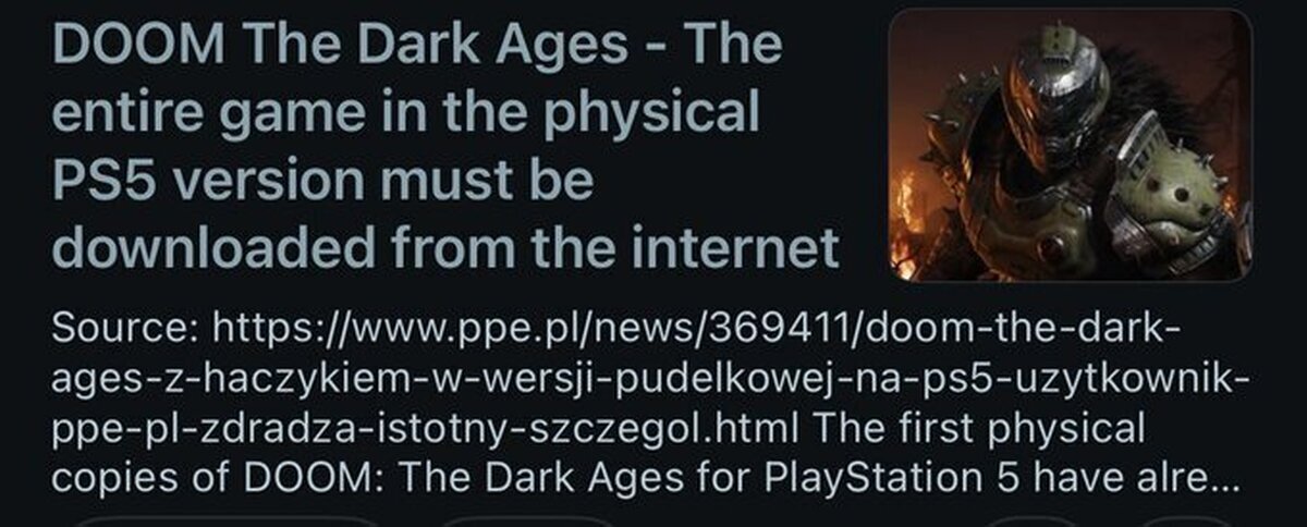 Polémica con Doom - The Dark Ages en PS5: Su versión "física" debe ser 100% descargada online