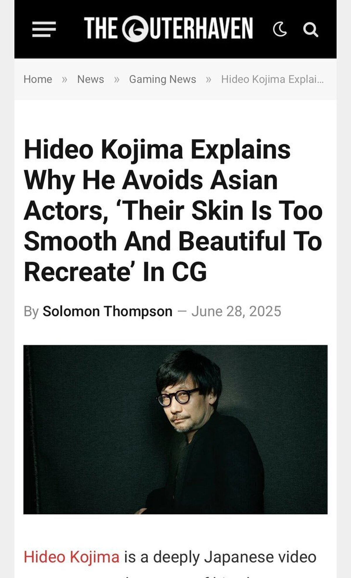 "Demasiado hermosas". Hideo Kojima explica por qué evita usar actrices asiáticas en sus juegos