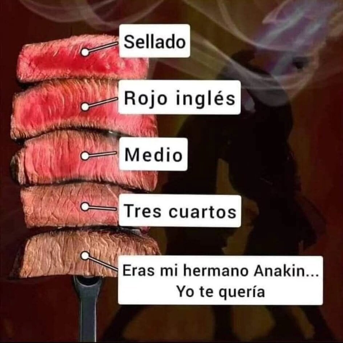 Me gusta mi carne en el punto "jedi traidor"